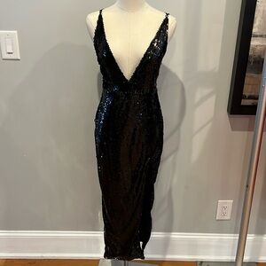 Black sequin midi dress